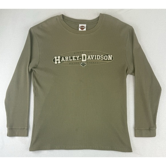 VTG Harley-Davidson Shirt Mens Large Waffle Knit Brown Thermal Winona Minnesota - Picture 1 of 8